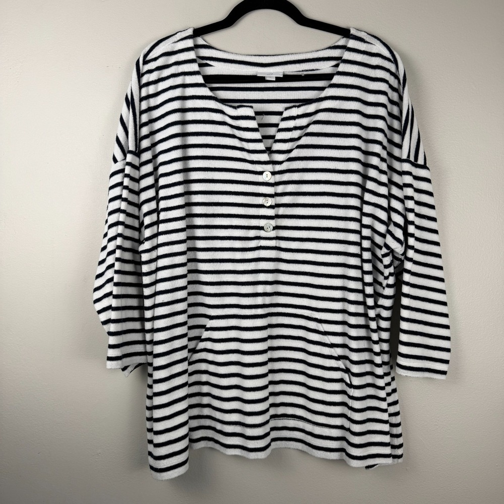 J.Jill Top Women's 3X Black White Striped Cotton Knit 3/4 Sleeve Pullover Casual
